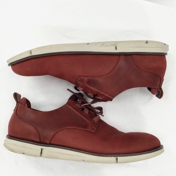 Clarks Mens Trigenic Shoe Deep Red Nubuck Oxford Sneaker Shoe Flex Sole Sz 8 - Picture 5 of 10